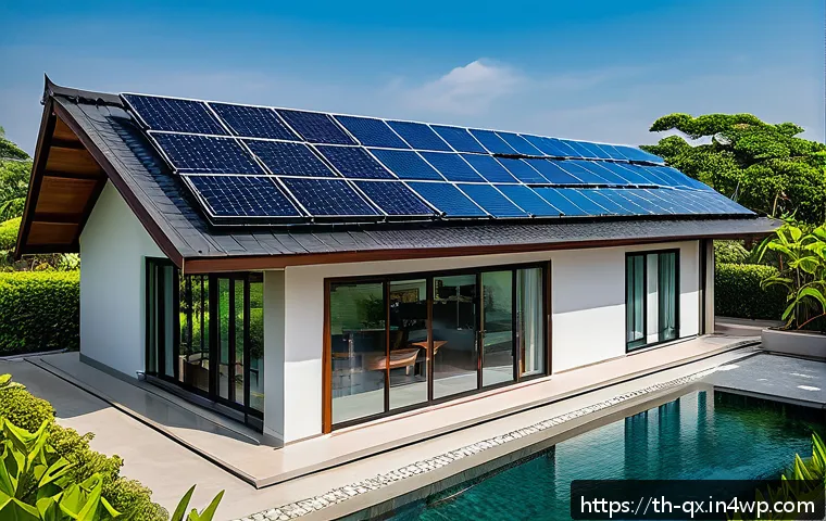 태양광 발전 설치 후 설치 업체 선택 기준 - A modern Thai residential rooftop solar installation scene featuring high-quality bifacial solar pan...